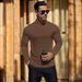 Men's Clothing Men's Thermal Long Sleeve T-Shirt - High Stretch Polyester, Slim Fit Mock Neck Base Layer For Winter, Black/Brown/White_viptrois.com