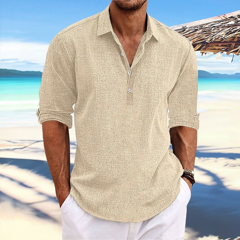 Men's Casual Long Sleeve Pullover Shirt | Lightweight Comfort Fit Daily Wear | Solid Color Versatile Top_viptrois.com