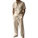 Men's Summer Linen Collared Shirt Set Short Sleeved Casual Two Piece Set American Style Menswear_viptrois.com