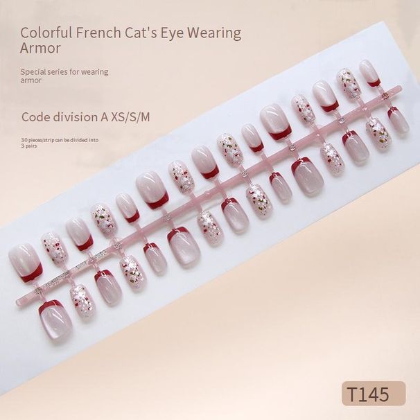 Beauty & Health Handmade Prefabricated Nail Colorful Pieces Fine Glitter Pearl Cat's Eye Red French Detachable Nail Art 30 Pieces_viptrois.com