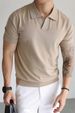 Men's V-Neck Polo Knit Short Sleeve Shirts, Notch Collar British Business Ice Silk Summer T-Shirt Tops_viptrois.com