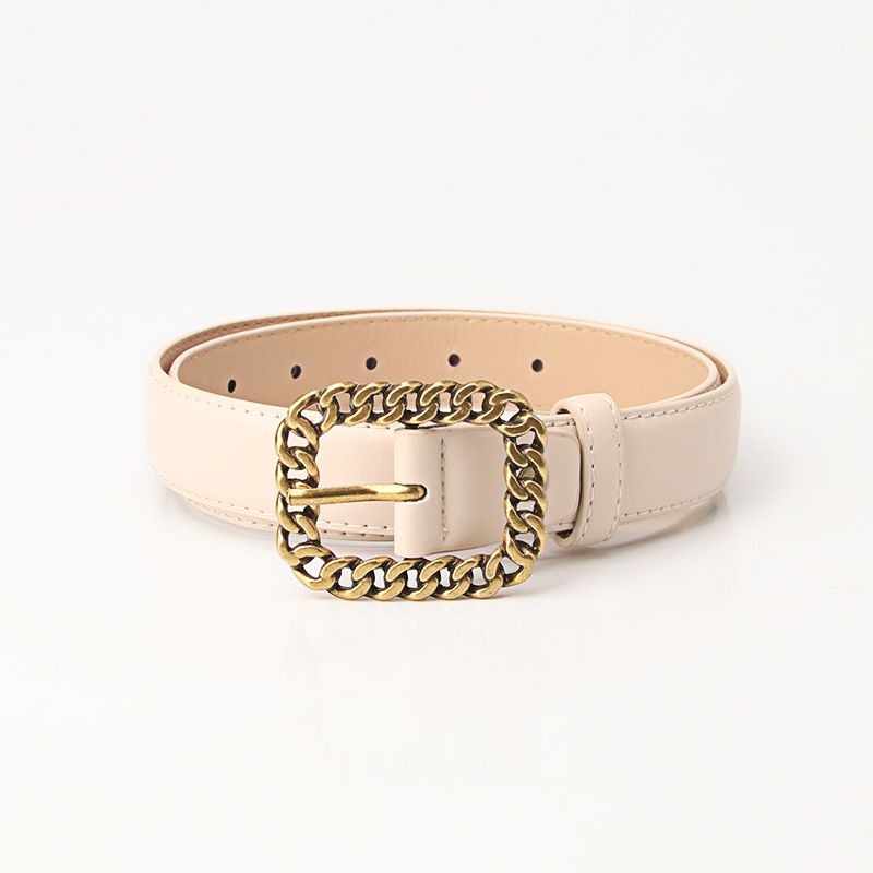 Retro simple chain square buckle women's belt fashion versatile dress coat decorative belt women's belt batch_viptrois.com