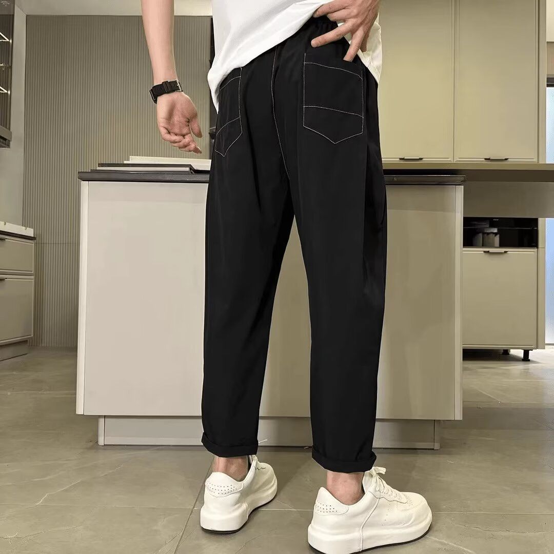 Men's Tapered Casual Trousers Lightweight Straight Leg Workwear Ankle Pants Black Relaxed Fit S-3XL_viptrois.com