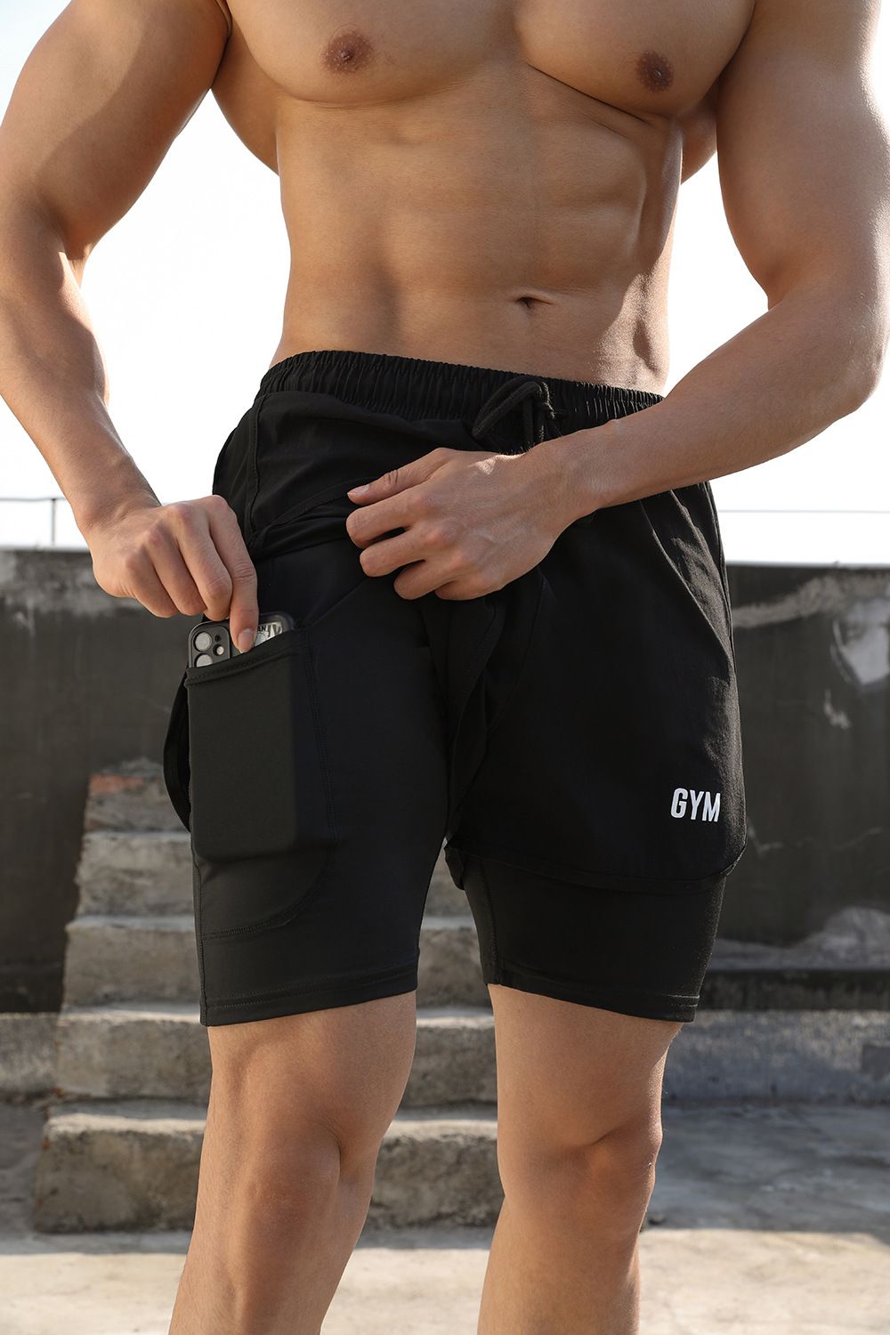 Men’s Clothing Fashion Brand Lined Two Piece Sports Shorts Men's Running Three Quarter Pants Casual Breathable Gym Workout Shorts_viptrois.com