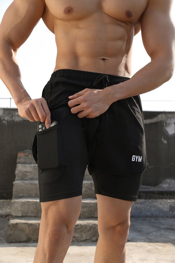 Men’s Clothing Fashion Brand Lined Two Piece Sports Shorts Men's Running Three Quarter Pants Casual Breathable Gym Workout Shorts_viptrois.com