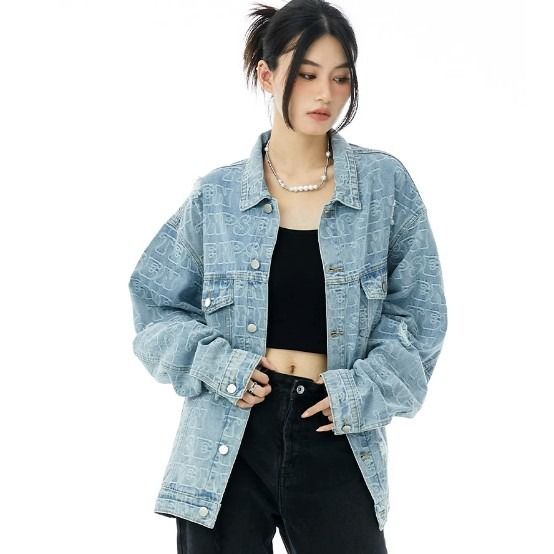 Men's Clothing High Street Distressed Lettering And Floral Retro Denim Jacket, Cool And Stylish Hong Kong Style Coat, Versatile Casual Couple Top_viptrois.com