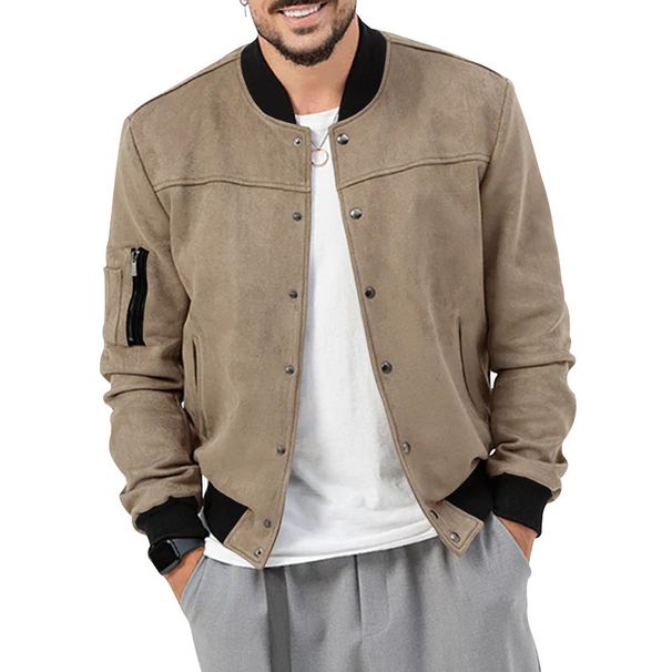 Vintage Suede Stand Collar Button-Up Jacket For Men - Casual Retro Style Coat (Multiple Colors & Sizes)_viptrois.com