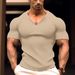 Men's Summer Sports Fitness Casual Solid Color V-Neck Short Sleeve T-Shirt_viptrois.com