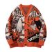 Men's Clothing Halloween Themed Evil Pumpkin Jacquard V Neck Knitted Cardigan, Trendy, Fashionable, And Loose Fitting Sweater_viptrois.com