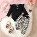 Kids’ Clothing Baby Girl Ribbed Cotton Tights Romper And Leopard Print Trousers Set_viptrois.com