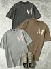 100% Cotton Washed Vintage Men's 3-Pack T-shirts Light Pink Letter M Monogram Print Crew Neck Short Sleeve Casual Tops In Gray Brown Light Gray_viptrois.com
