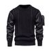 Loom Loom European And American Men's Brand Round Neck Patchwork Sleeve Three-Dimensional Pocket Personality Design Sweater Solid_viptrois.com