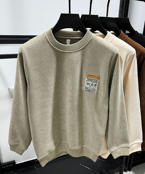 Premium Fleece-Lined Crewneck Sweatshirt For Men – Thickened Winter Thermal Base Layer With Brushed Polyester Interior, Classic Solid Color Pullover_viptrois.com