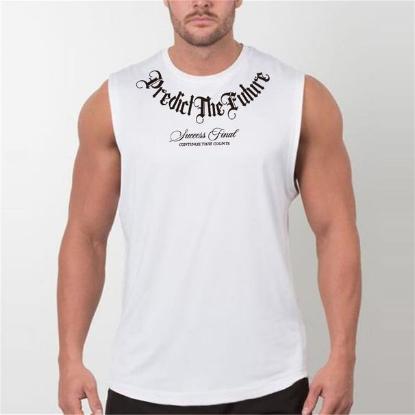 100% Pure Cotton Men's Summer Casual Sports Fitness Loose Letter Pattern Printed Breathable Round Neck Sleeveless Vest_viptrois.com
