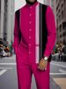 Men's Casual Trendy 3D Printed Ethnic Style Stand Collar Shirt And Long Trousers Set_viptrois.com