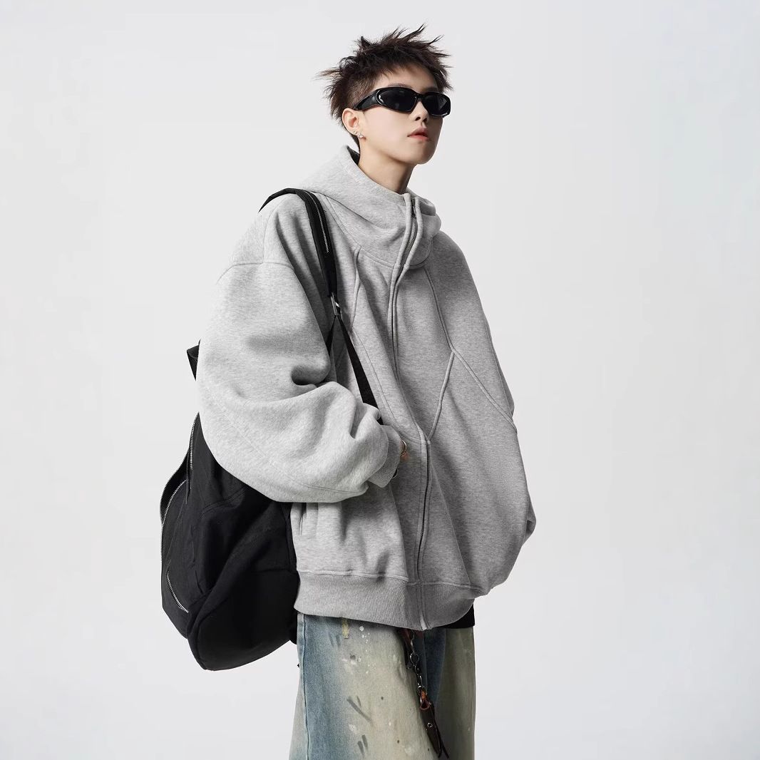 Deconstructing hooded jacket men's winter trendy brand design sense splicing hoodie cool couple hoodie_viptrois.com