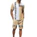 Men's Clothing Summer Men's New Printed Zipper Color Matching Short Sleeved Shorts Two Piece Casual Suit_viptrois.com