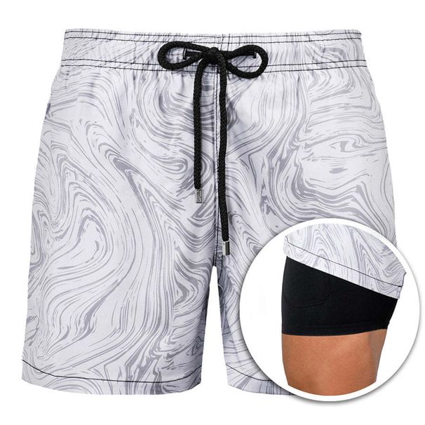 Men's Clothing Beach Pants Sports Print Double Layer Shorts_viptrois.com