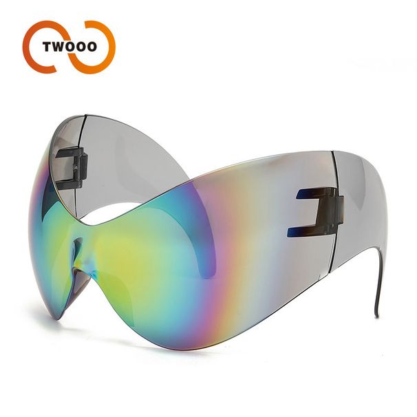 Two Circles New Future Technology Sense Oversized Punk Sunglasses One Piece Personality Sunglasses_viptrois.com