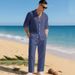 Breathable Linen Blend Shirt And Pants Set For Men Relaxed Fit Casual Linen Outfit Comfortable Long Sleeve Shirt With Turn-Down Collar_viptrois.com