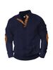 Men's Stylish Embroidered Henley Long Sleeve Pullover - Lightweight Cotton Blend, Casual & Versatile (Caramel, Khaki, Black, Gray, Navy)_viptrois.com