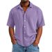 Men's Clothing Fashion Trend Printing Casual Slim Lapel Short Sleeved Waffle Shirt_viptrois.com