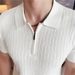 Xiaohongshu Recommends New Summer Men's Short-sleeved T-shirts, Slim-fitting Ice Silk Hollowed-out Knitted Lapel Striped T-shirts_viptrois.com