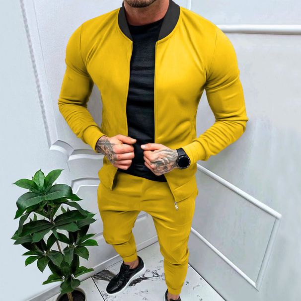 Men's Clothing independent station men's fitness sports trend outdoor leisure men's zipper suit in stock_viptrois.com