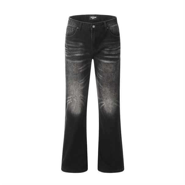 Washed White Denim Flared Long Men's Hippie Back Pocket Ripped Loose Wide-Leg Floor-Length Pants Trendy_viptrois.com