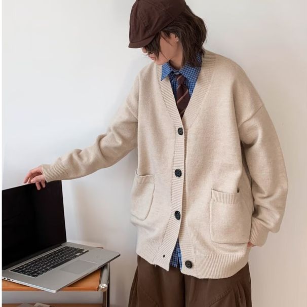 Autumn And Winter Loose Retro College Style Knitted Sweater Casual Cardigan Sweater Jacket Youth_viptrois.com