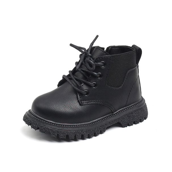 Child's shoes Ankle boots Boys side zipper Fashion Martens girls soft soled single boots solid color_viptrois.com