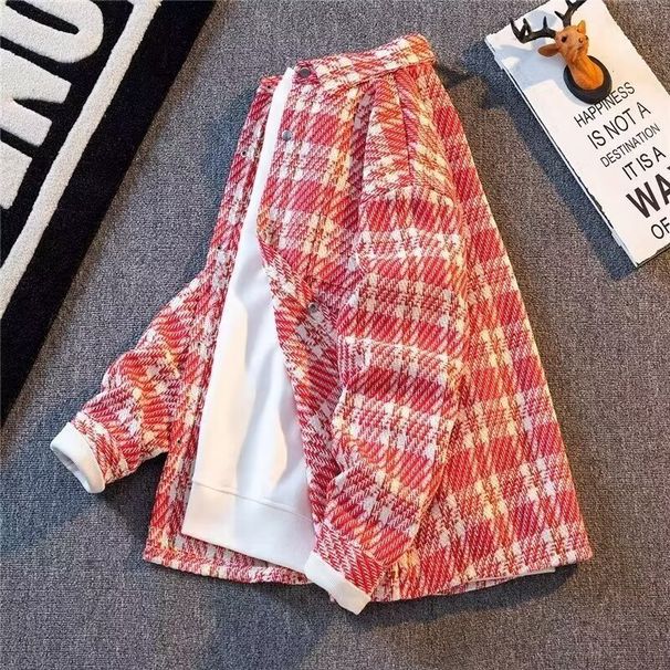 Men's Clothing Fashion Lapel Men's Trendy Versatile Jacket Spring And Autumn Small Version Loose Couple Coat Retro Plaid Top_viptrois.com