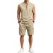 Men's Linen Shorts And T-Shirt Set - Breathable Summer Casual Outfit For Outdoor Workwear Style_viptrois.com