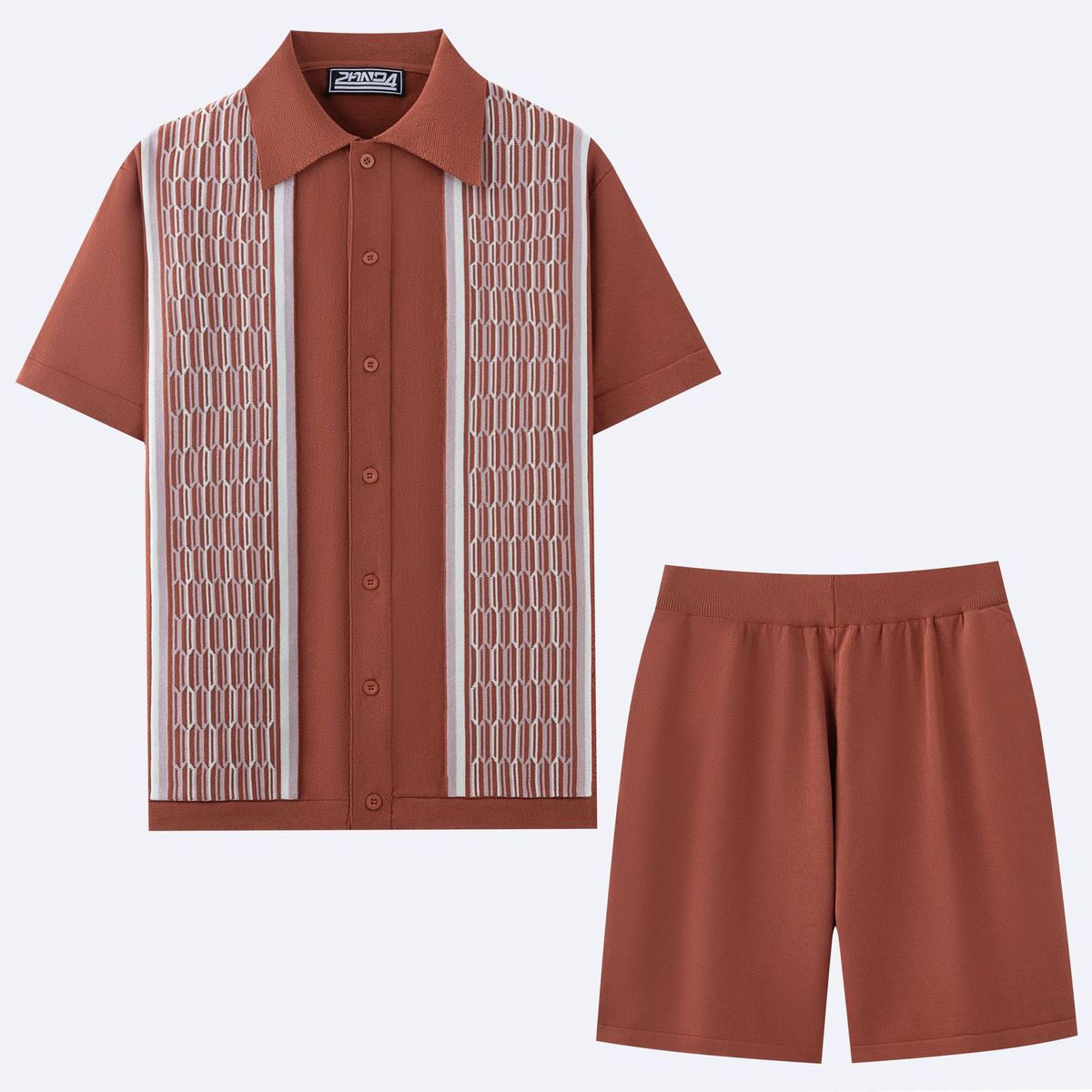 Men's Clothing Men's Cool Silk Jacquard Two Piece Knitted Sweater Casual Polo Shirt Suit_viptrois.com