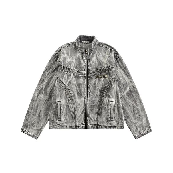 American High Street Vintage Graffiti Printed Denim For Men's Spring Autumn New Style Loose And Destructive Motorcycle_viptrois.com