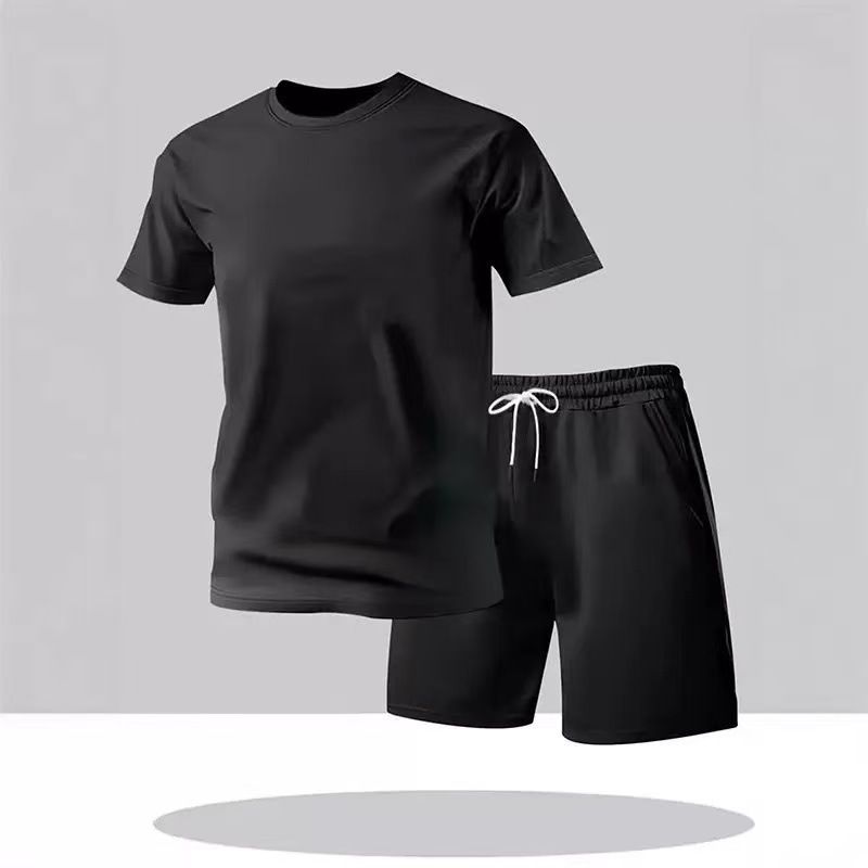 Men's Summer Thin Elastic Quick Drying Fitness Running Sports Suit Set Ice Silk Mesh Short Sleeve Top With Shorts_viptrois.com