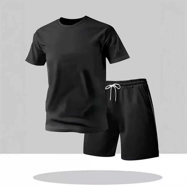 Men's Summer Thin Elastic Quick Drying Fitness Running Sports Suit Set Ice Silk Mesh Short Sleeve Top With Shorts_viptrois.com