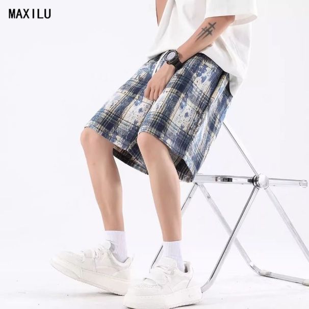 Men's Retro Casual Tie Dye Plaid Shorts Summer High Street Fashion Loose Five Point Beach Shorts Trendy Versatile_viptrois.com