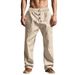 Men's Clothing Casual Men's Beach Trend Button Style Loose Skin Friendly Breathable Sports Linen Trousers_viptrois.com