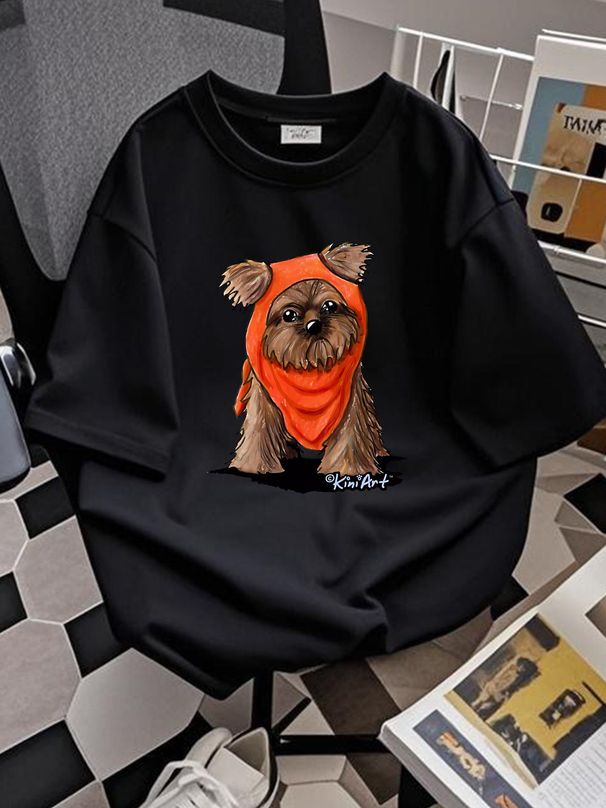 Inktastic Brussels Griffon In Scarf T-Shirt - KiniArt Dog Breed Art Mens Adult Slightly Summer Versatile Casual Streetwear Comfortable Breathable_viptrois.com