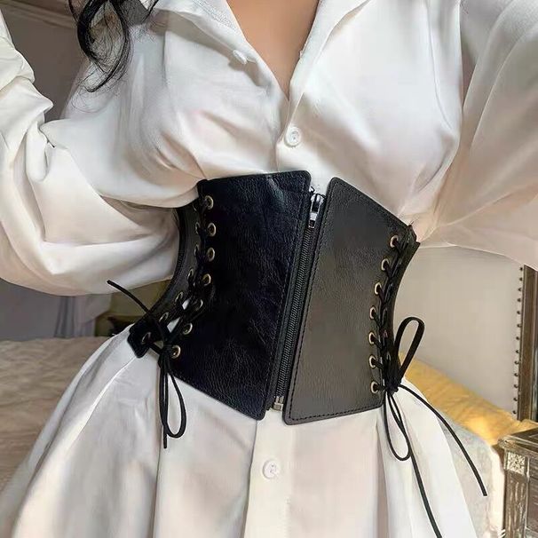 outerwear punk style retro elastic super wide waist belt female decorative shirt dress coat waist belt female_viptrois.com