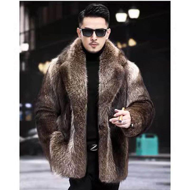 Men's Clothing Men's Fur Coat Mink Coat Mid Length Imitation Fur Fox Fur Mink Fur Thick Warm Winter Trend_viptrois.com