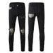 Men's Clothing American High Street Black Men's Cross Border Jeans Slim Fit Ripped Leopard Patch Beggar Stretch Trendy Men's Clothing_viptrois.com