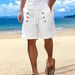 Men's Summer Cotton And Linen American Casual Shorts Beach Loose Straight Button Shorts_viptrois.com