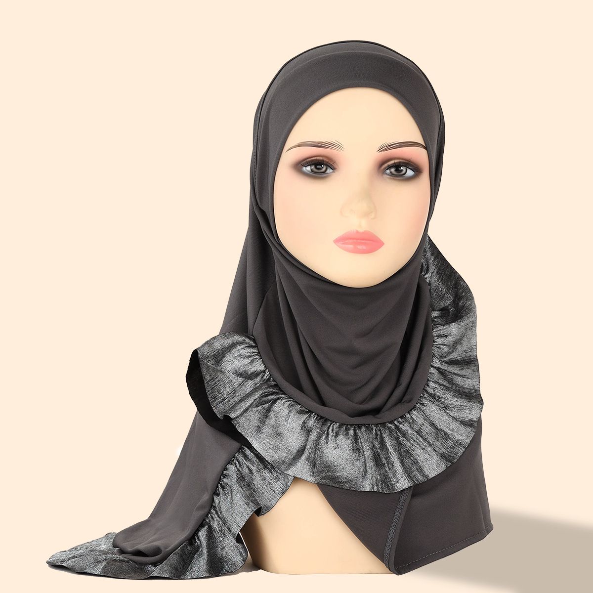 Women's Hijab crystal linen turban pleated lace right slit solid color women's pullover turban 9 color scarf_viptrois.com