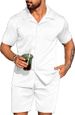 2025 Men's Lapel Cardigan And Two-Piece Set Summer Solid Color Casual Fashion Short Sleeve Shorts_viptrois.com