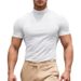 Men's High Neck Short Sleeve T-Shirt Summer Fashion Casual Tight Fit Solid Color Base Layer Thin Shirt_viptrois.com