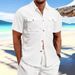 Men's Clothing Summer Men's Waffle Short Sleeved Casual Solid Color Lapel Button Pocket Versatile Shirt_viptrois.com
