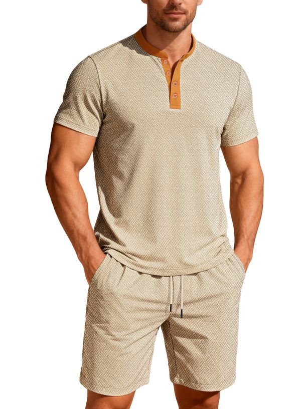 Men's Color Block Short Sleeve Button-Up Shirt & Shorts Set – Stylish Summer Casual Outfit (S-XXXL)_viptrois.com