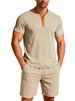 Men's Color Block Short Sleeve Button-Up Shirt & Shorts Set – Stylish Summer Casual Outfit (S-XXXL)_viptrois.com